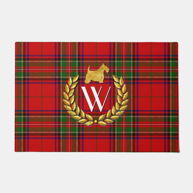 Gold Scottie, Wreath and Monogram Doormat (Front)