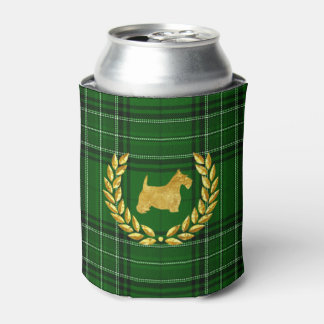 Gold Scottie & Wreath Green Plaid Can Cooler