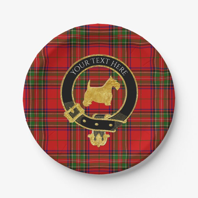 Gold Scottish Terrier Clan Crest Plaid Paper Plate (Front)
