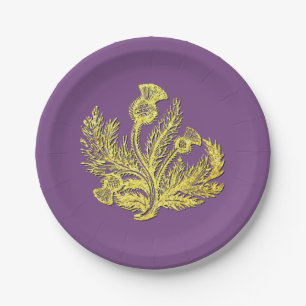 Gold Scottish Thistle Your Colour Paper Plate