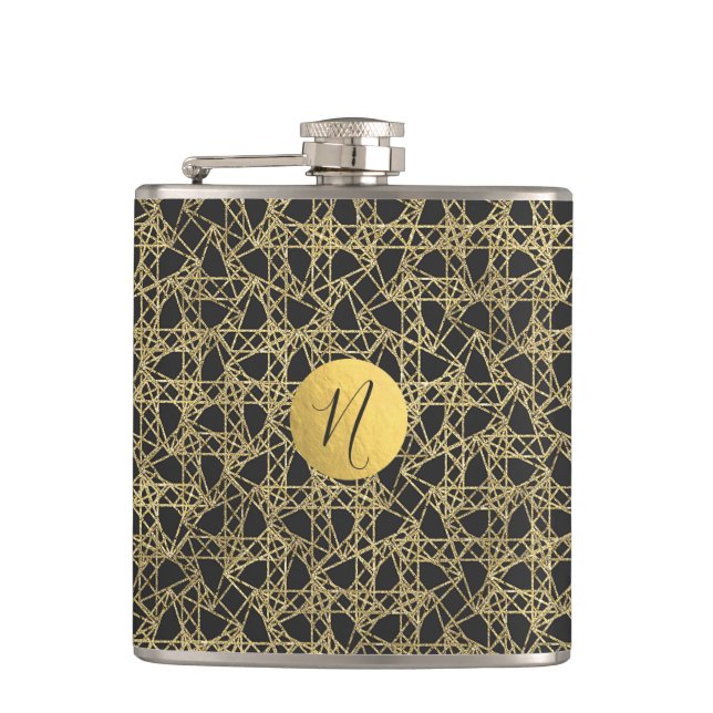 Gold Scratch Golden Modern Glamour Unique Monogram Hip Flask (Front)