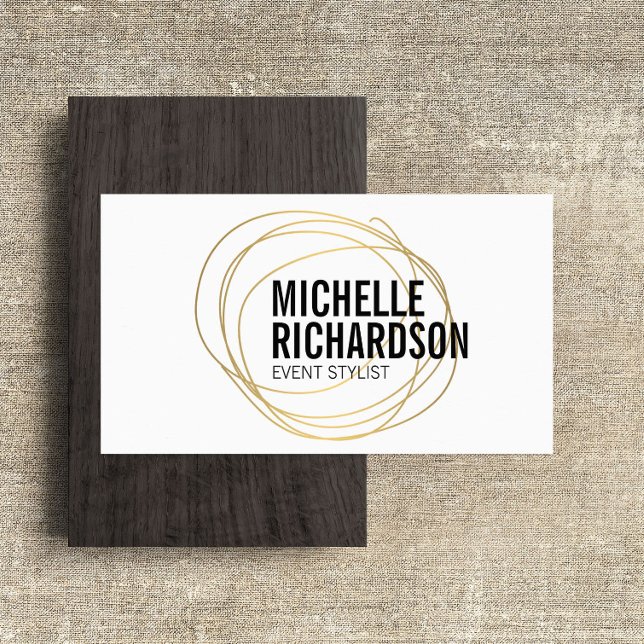 Gold Scribble with Bold Text Abstract Design Business Card (Creator Uploaded)
