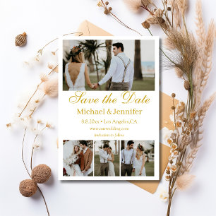 gold script 4 photos collage boho save the date  invitation