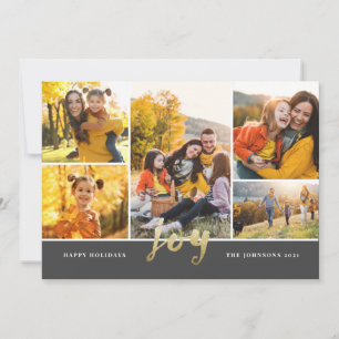 Gold Script 6 Photo Merry Christmas Holiday Card