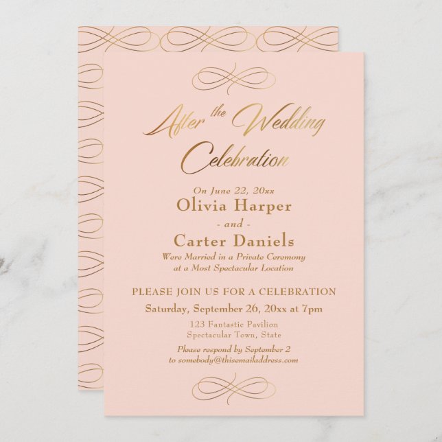 Gold Script After the Wedding Celebration Blush Invitation (Front/Back)