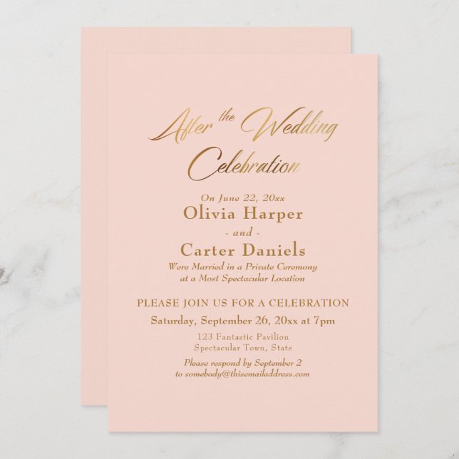 Gold Script After the Wedding Celebration Blush Invitation (Front/Back)