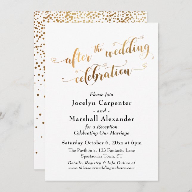 Gold Script After the Wedding Celebration Confetti Invitation (Front/Back)