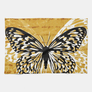 Gold script and butterfly tea towel