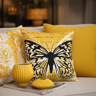 Gold script and butterfly throw pillow