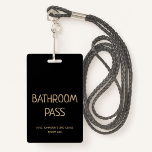 Gold Script Back To School Bathroom Hall Pass ID Badge