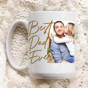 Gold Script Best Dad Ever Photo Birthday Coffee Mug