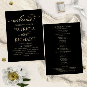 Gold Script Black Wedding Ceremony Program