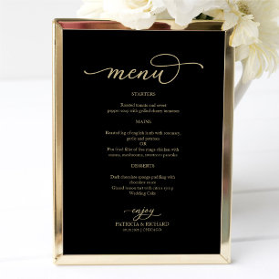 Gold Script Black Wedding Menu Sign