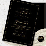 Gold Script Border 60th Birthday Party Black Invitation<br><div class="desc">Elegant Gold Script Border 60th Birthday Party Black. Available digitally or printed. A minimalist modern text design for your sixtieth in classic gold and black, which is fully customisable, with a single line border. Change the words as required and you can also change text and background colours as well as...</div>