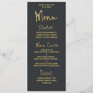 Gold Script Calligraphy Dark Gray Wedding Menu