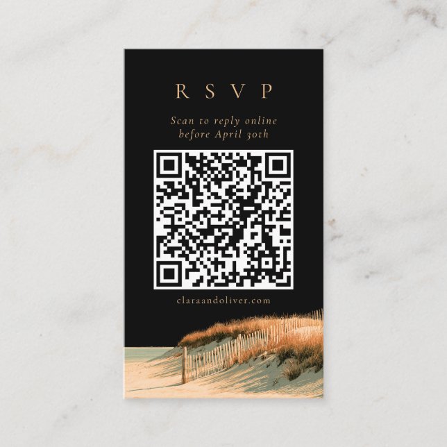 Gold Script Cape Cod Wedding QR Code RSVP Card (Front)