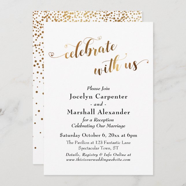Gold Script Celebrate with Us Confetti Back Invitation (Front/Back)