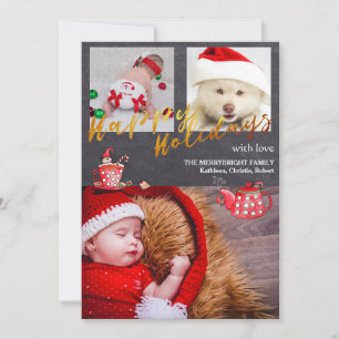 Gold Script Chalkboard Christmas elf Holiday Photo Card