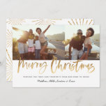 Gold script Christmas 2 photo modern Holiday Card<br><div class="desc">Gold script merry christmas multi photo modern star burst design.</div>