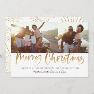 Gold script Christmas 2 photo modern Holiday Card