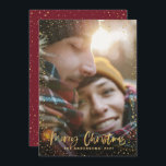 Gold script Christmas stars 1 photo burgundy Holiday Card<br><div class="desc">Gold scripted stars merry Christmas 1 photo holiday card. With a gold effect script text and gold effect design,  burgundy back ground colour can be change to suit your style.</div>