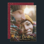 Gold script Christmas stars 1 photo burgundy Holiday Card<br><div class="desc">Gold scripted stars merry Christmas 1 photo holiday card. With a gold effect script text and gold effect design,  burgundy back ground colour can be change to suit your style.</div>