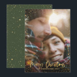 Gold script Christmas stars 1 photo green holiday Card<br><div class="desc">Gold scripted stars merry Christmas 1 photo holiday card. With a gold effect script text and gold effect design,  green back ground colour can be change to suit your style.</div>