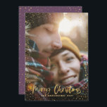 Gold script Christmas stars 1 photo purple Holiday Card<br><div class="desc">Gold scripted stars merry Christmas 1 photo holiday card. With a gold effect script text and gold effect design,  purple back ground colour can be change to suit your style.</div>