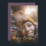 Gold script Christmas stars 1 photo purple Holiday Card<br><div class="desc">Gold scripted stars merry Christmas 1 photo holiday card. With a gold effect script text and gold effect design,  purple back ground colour can be change to suit your style.</div>