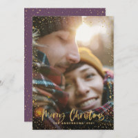 Gold script Christmas stars 1 photo purple