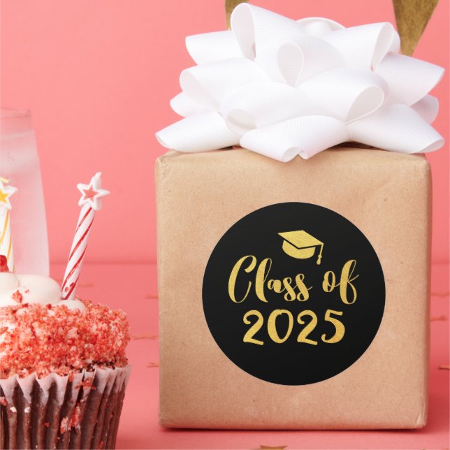 Gold Script Class of 2025 Graduation Favour Classic Round Sticker (Party)