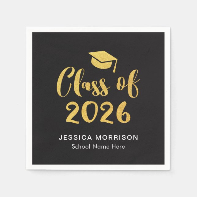 Gold Script Class of 2025 Graduation Party Napkin (Front)