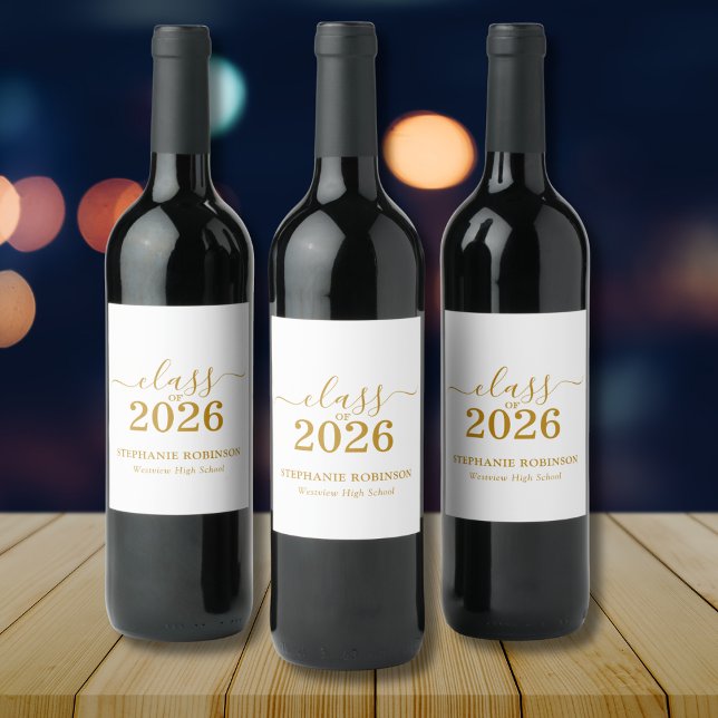 Gold Script Class of 2026 Graduation Party Wine Label (Creator Uploaded)