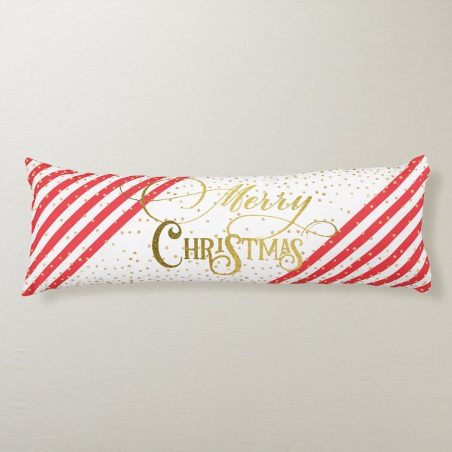 Gold Script Confetti Red White Family Christmas Body Cushion (Front)