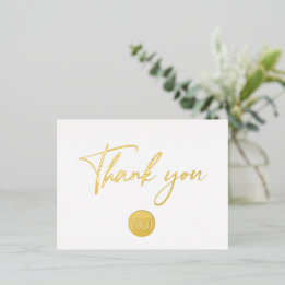 Gold Script Custom Business logo text Thank You  Foil Holiday Postcard