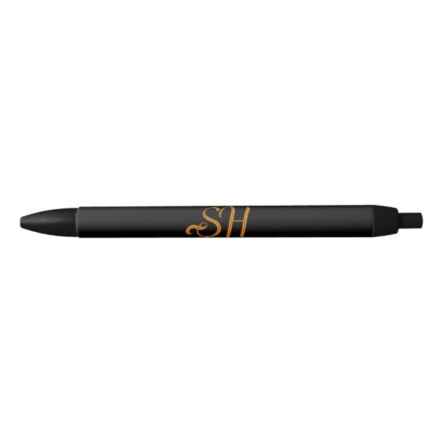 Gold script custom initials black ink pen (Front)