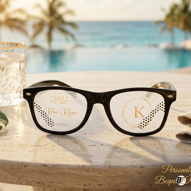 Gold Script & Custom Monogram Personalised Wedding Retro Sunglasses (Creator Uploaded)