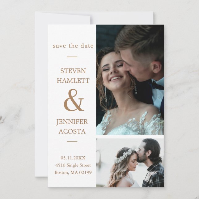 Gold Script Custom Photo Save The Date Wedding (Front)