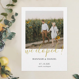 Gold Script Custom We Eloped Card with Photo