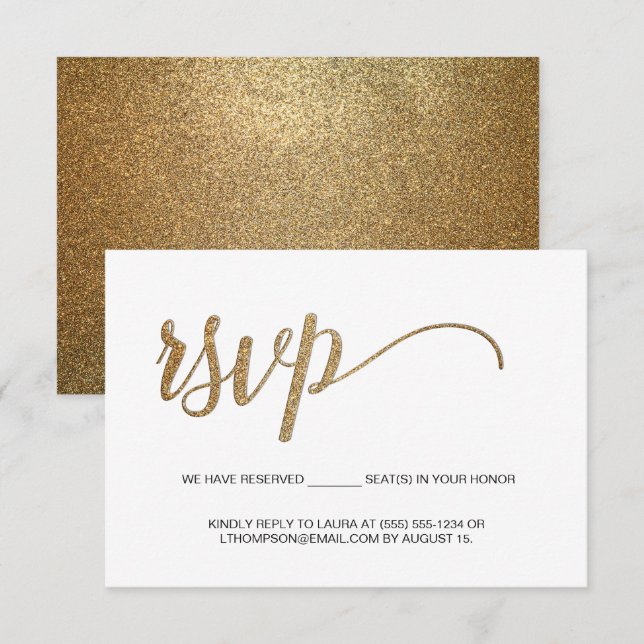 Gold Script electronic RSVP wedding Reserved Seat Enclosure Card (Front/Back)