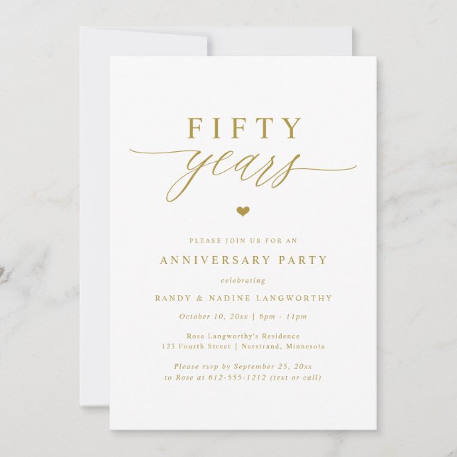 Gold Script Elegant 50th Wedding Anniversary Party Invitation (Front)