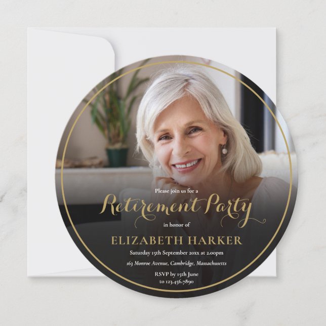 Gold Script Elegant Photo Retirement Party Invitation (Front)