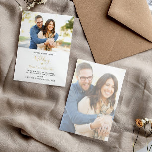 Gold Script Elegant Serif photo wedding invitation