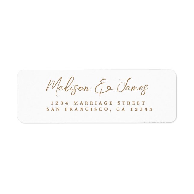 Gold Script Elegant Wedding Return Address Return Address Label (Front)