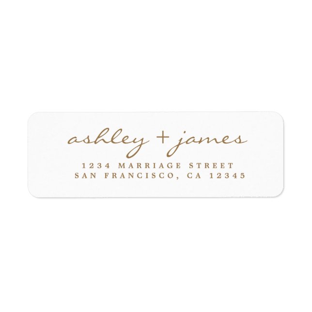 Gold Script Elegant Wedding Return Address Return Address Label (Front)