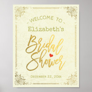 Gold Script Floral Frame Bridal Shower Welcome Poster