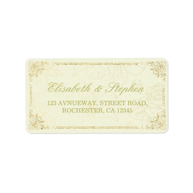 Gold Script Floral Frame Wedding Address Label (Front)