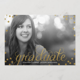 Gold Script Glitter Look Photo Graduation Invite