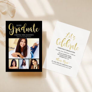 Gold Script Graduate Photo Collage Party 2026 Invitation