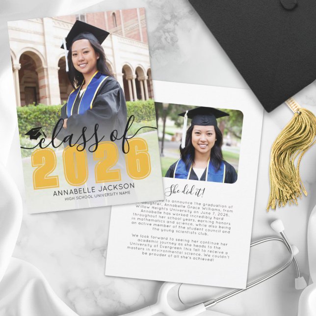 Gold Script Graduate Photo Graduation Announcement (Simple Gold Script Graduate Photo Graduation Announcement)